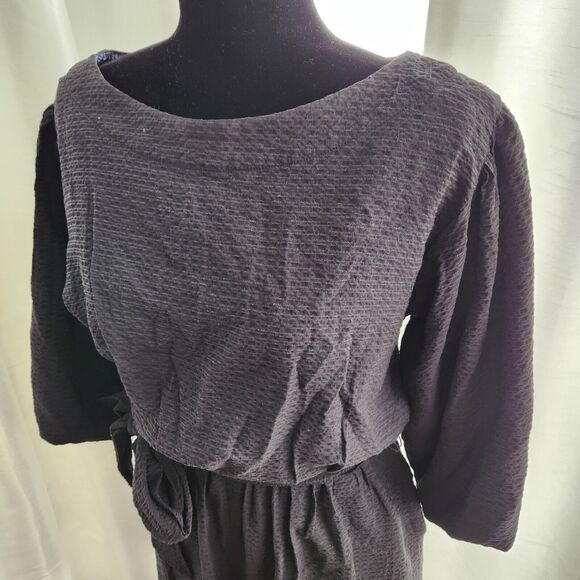 Anthropologie Francesca Balloon Sleeve Textured Romper Medium Womens BLACK - Picture 3 of 13